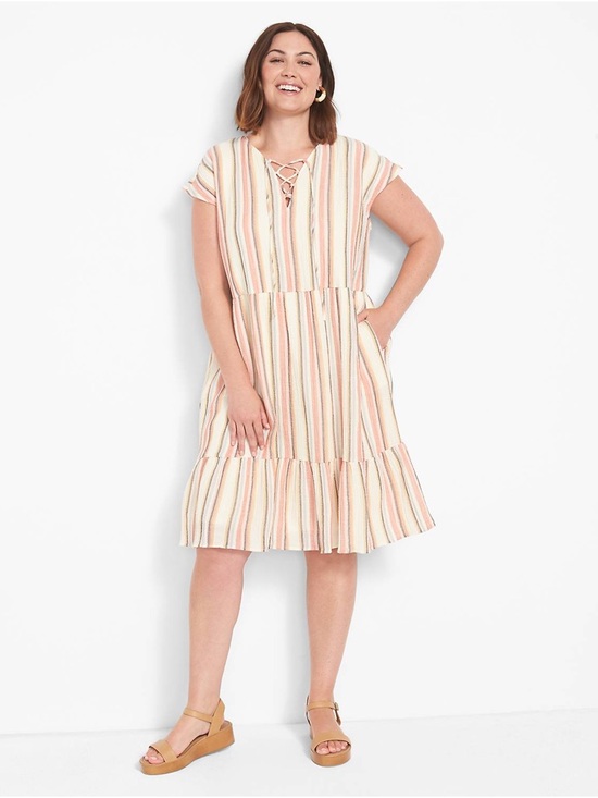 Lane Bryant Dresses & Skirts - Lane Bryant lace-up swing dress, tiered skirt and hip pockets, 100% Cotton. 18